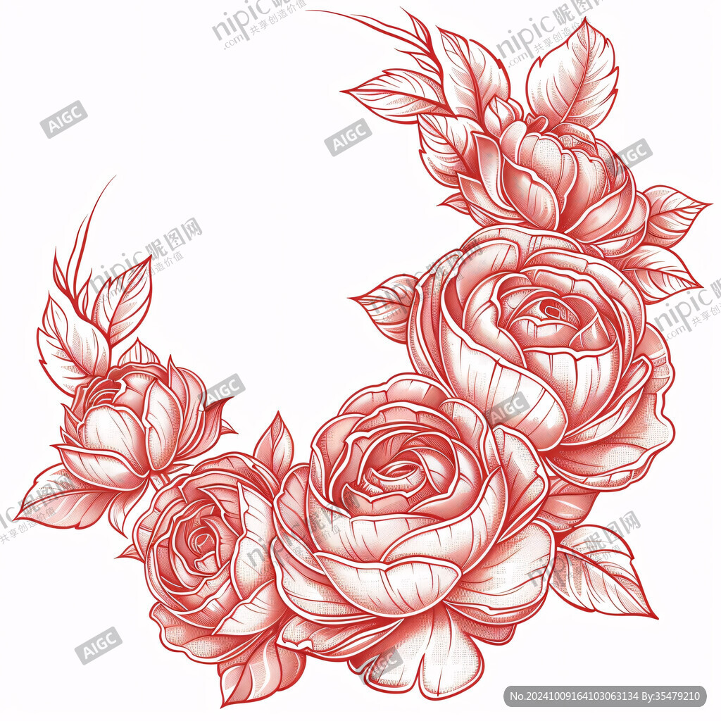 玫瑰花线描