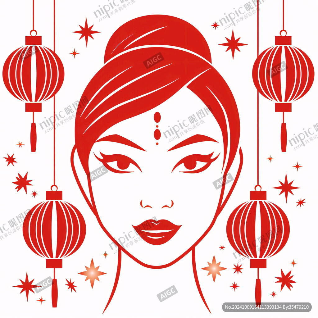 手绘美女拜年