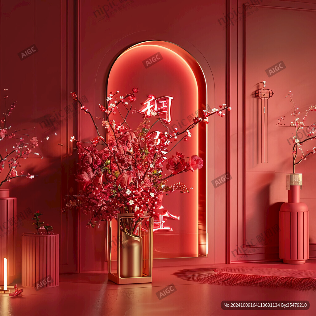 红色新中式花艺