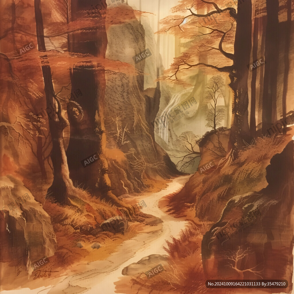 秋天美景秋天森林画