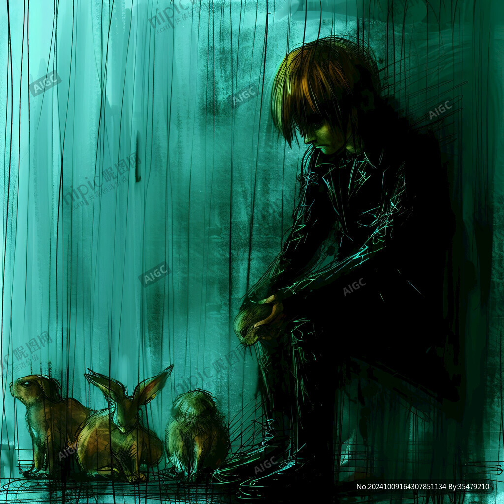 忧郁的小狗插画