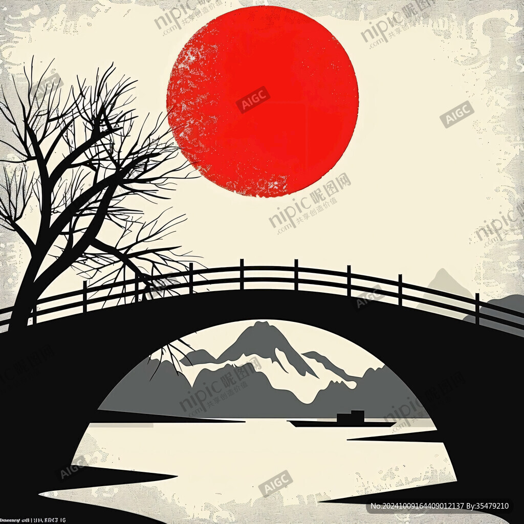 观山赏月红日东方元素