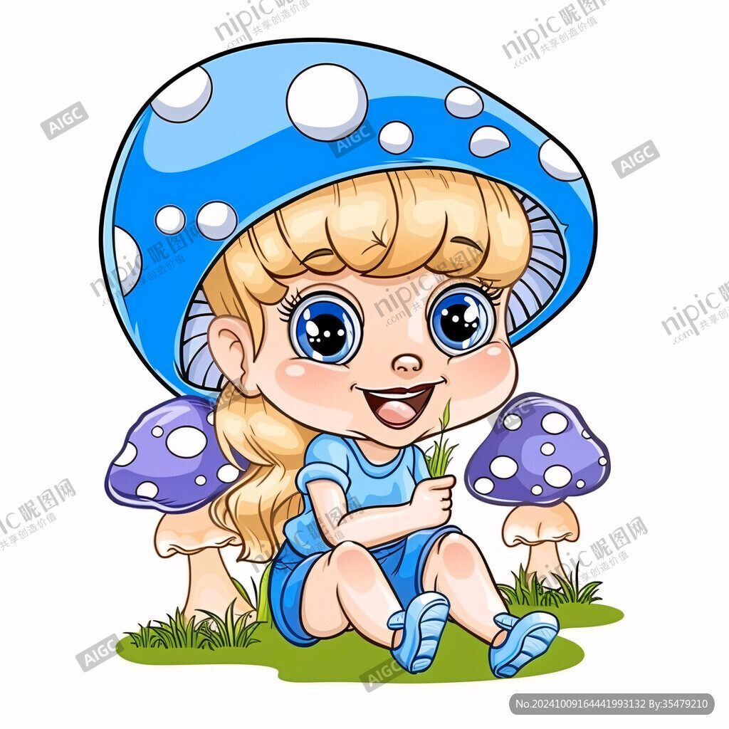 卡通采蘑菇女孩