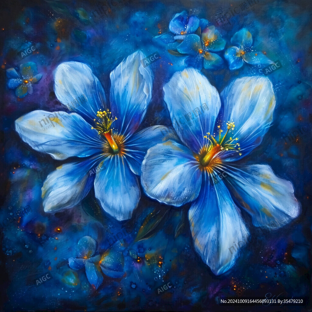 蓝色唯美小花装饰画