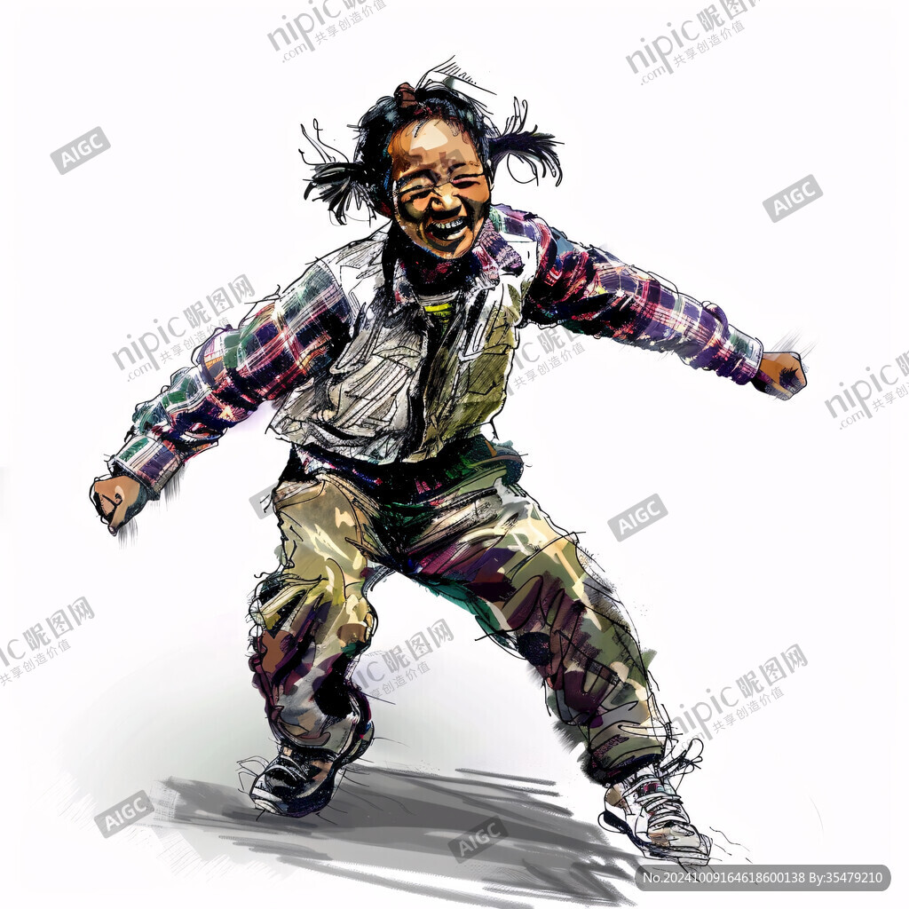 线条街舞人物水墨画
