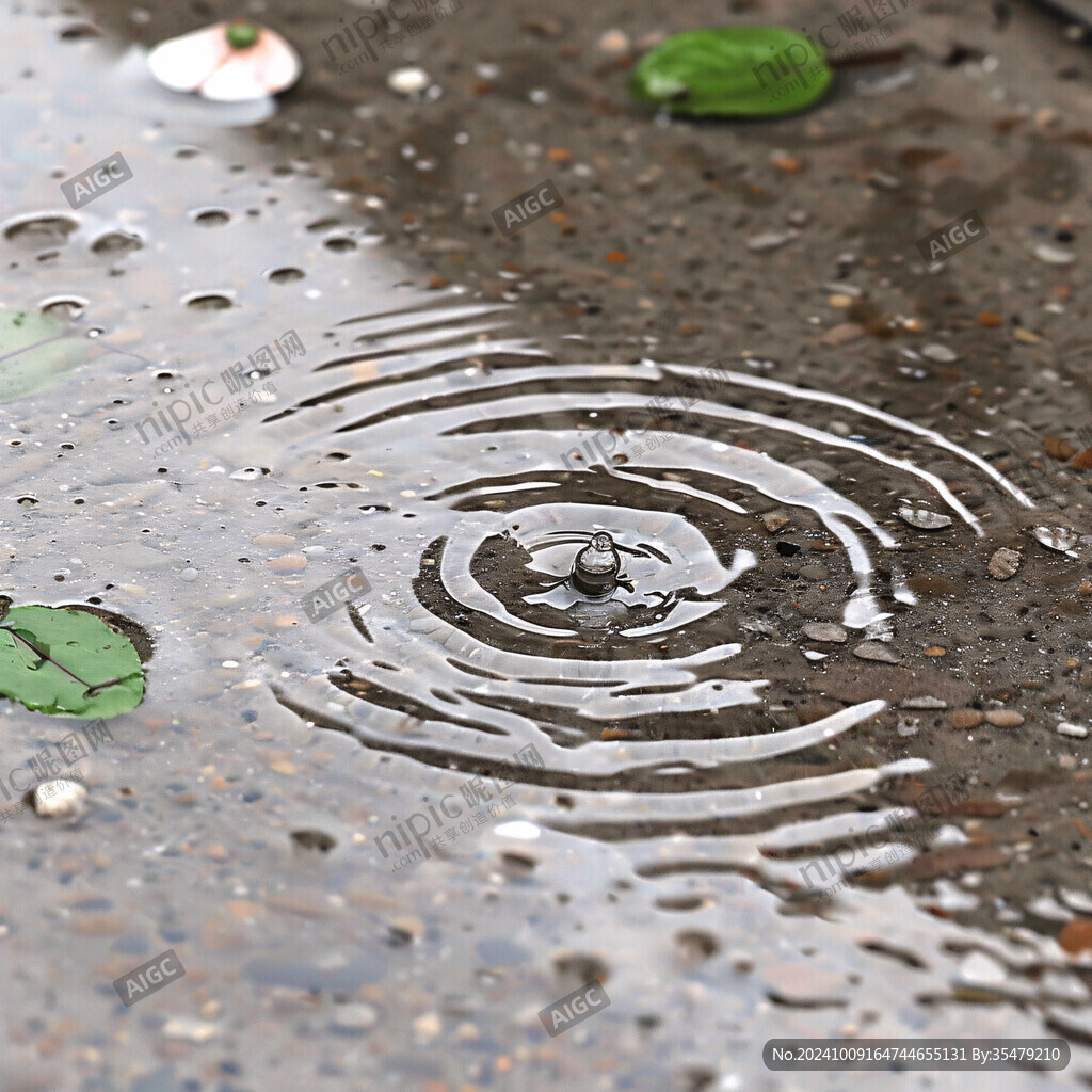 雨水溅落波纹