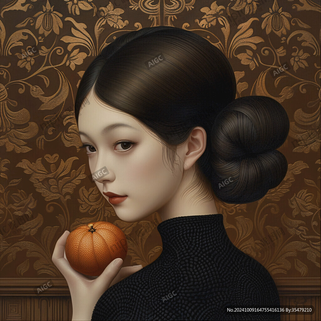 柿子美女插画