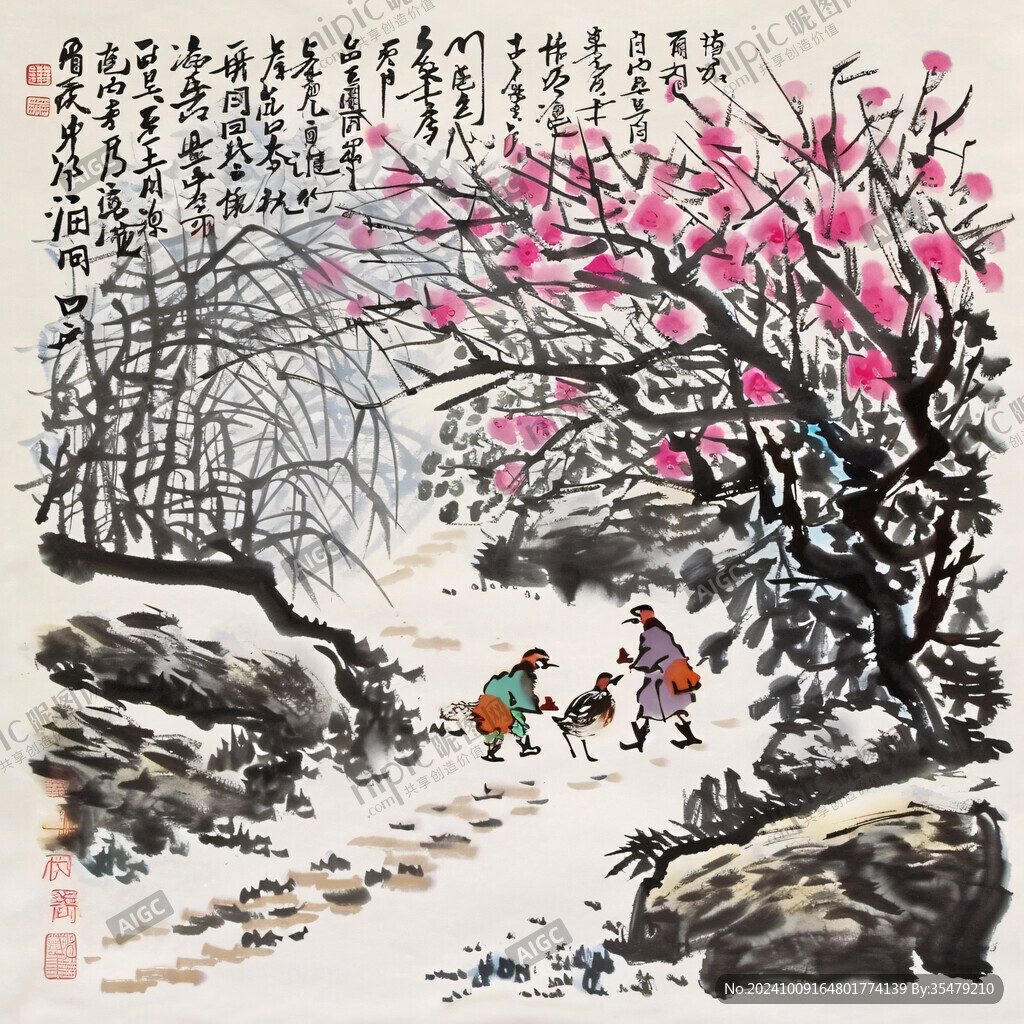 踏雪寻梅国画