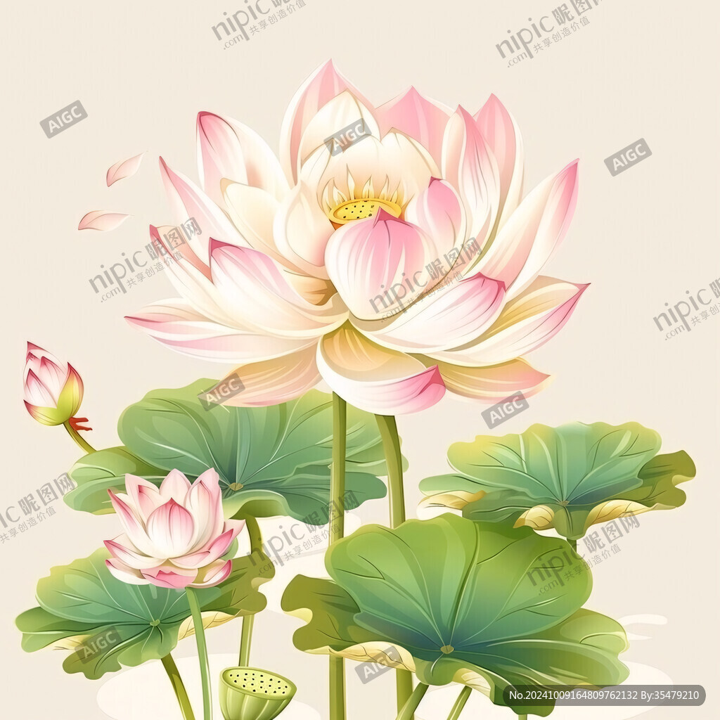 手绘莲花荷花