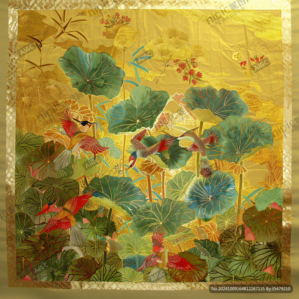 金碧辉煌荷花壁画