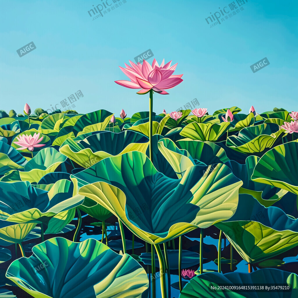 荷花池插画