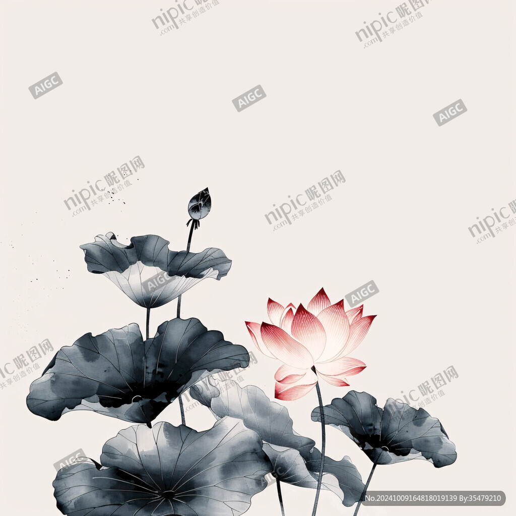 水墨蓝色荷花