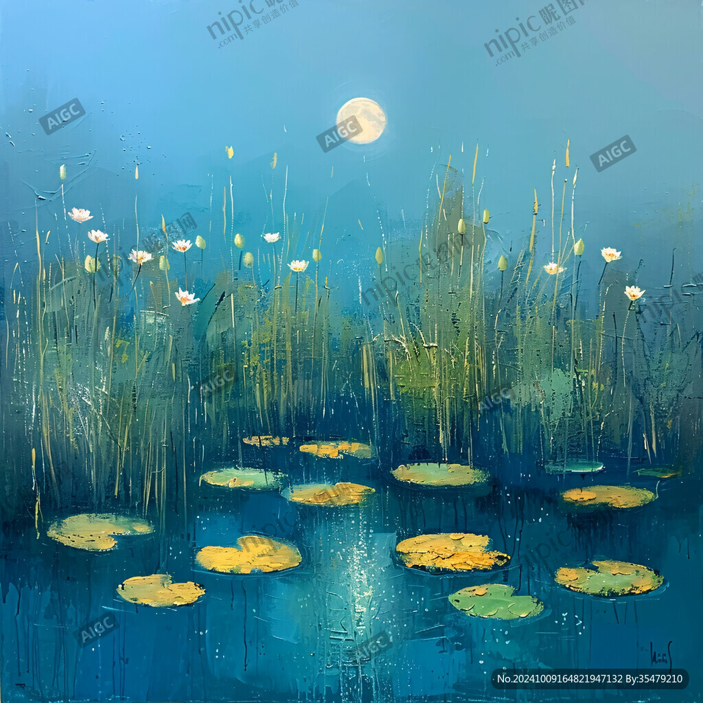 油画荷塘月色