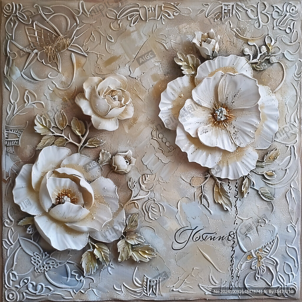 3d浮雕金属牡丹花