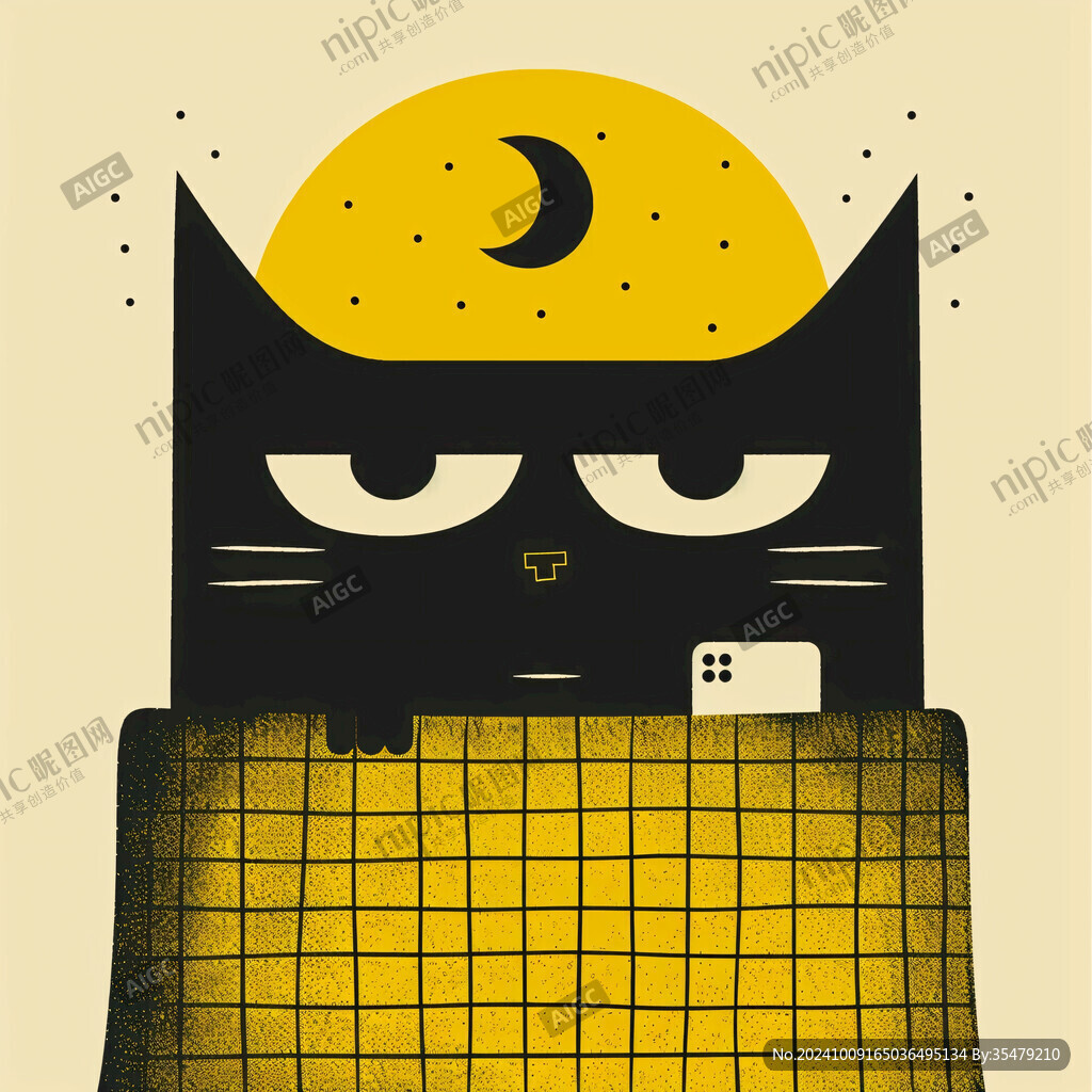 夜晚猫咪插画