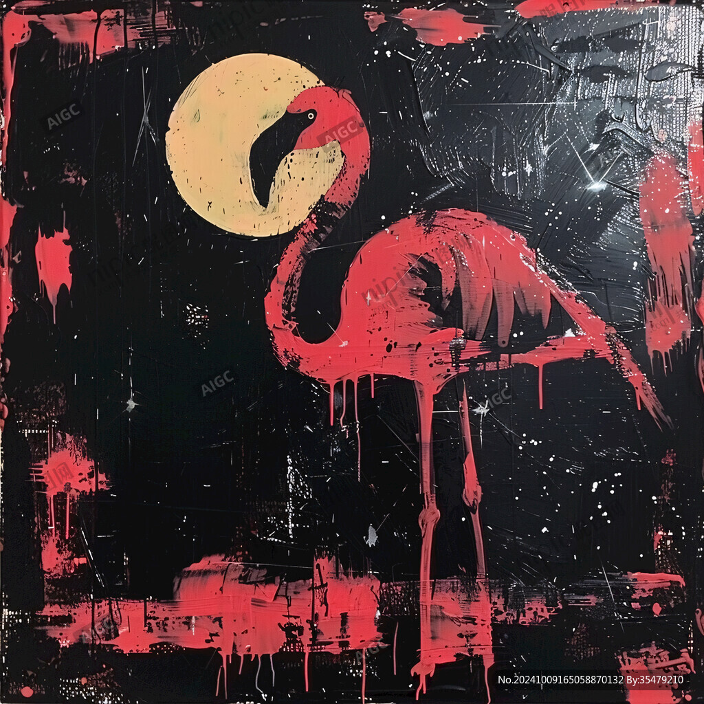 火烈鸟目鸟类油画