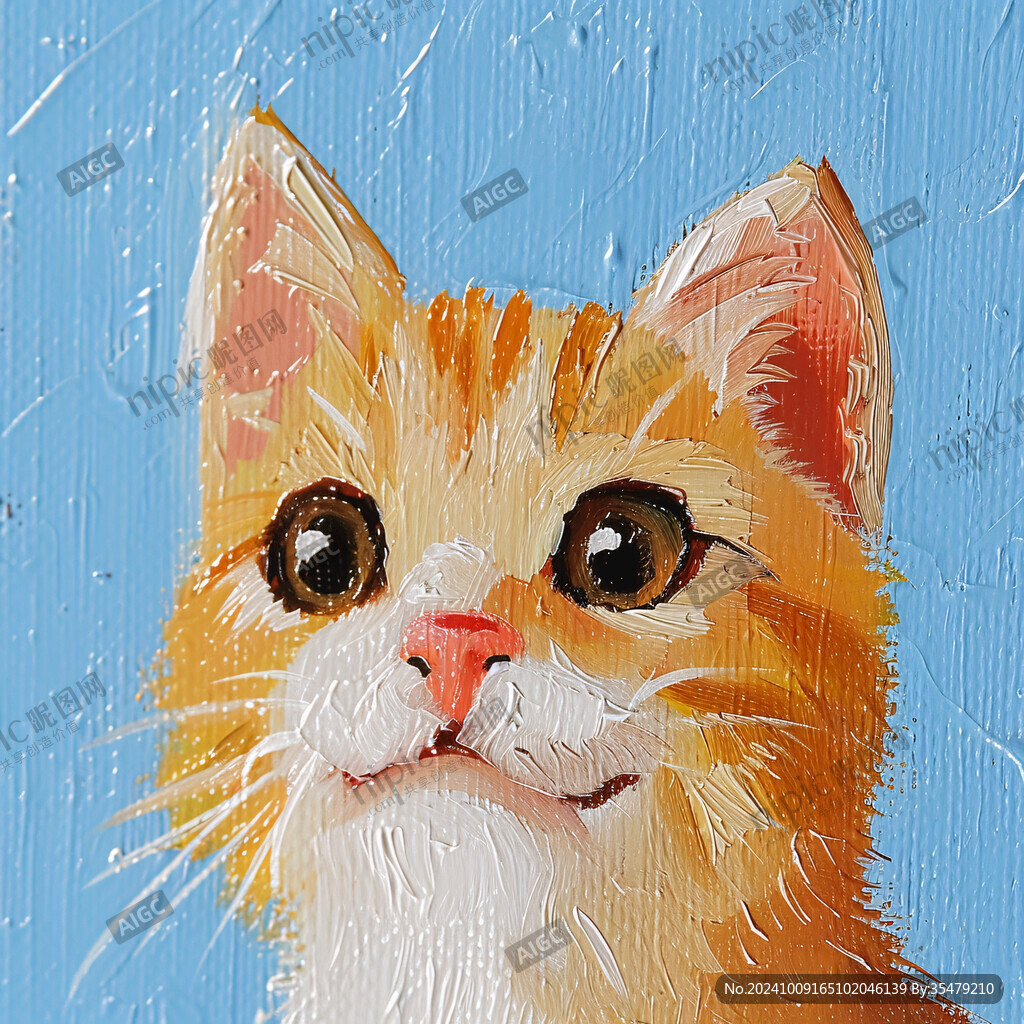 手绘大眼萌猫咪装饰画