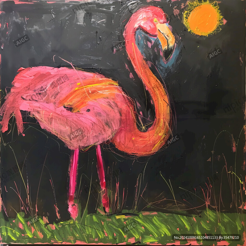 火烈鸟目鸟类油画