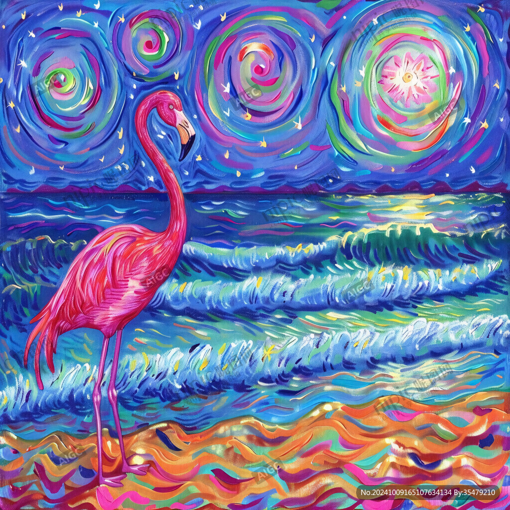 火烈鸟油画