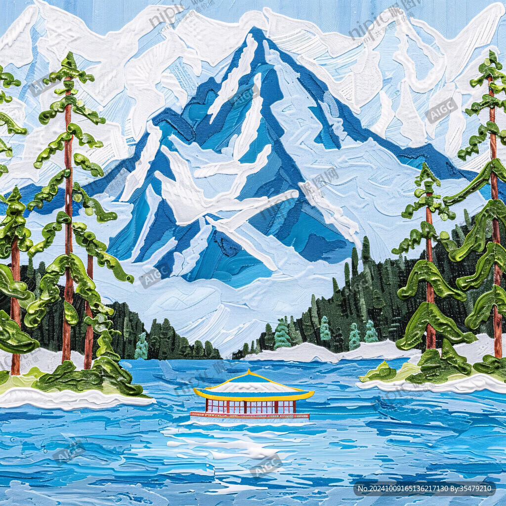 雪山森林河水