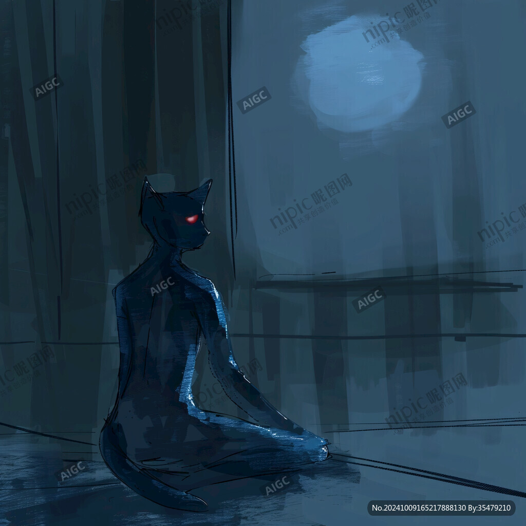 夜晚猫咪插画
