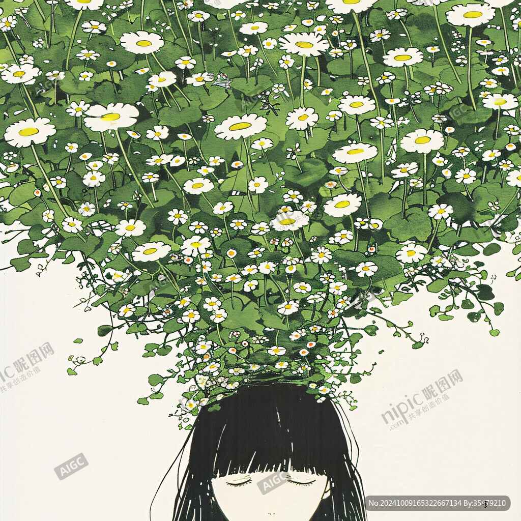 藤叶子女孩手绘插画