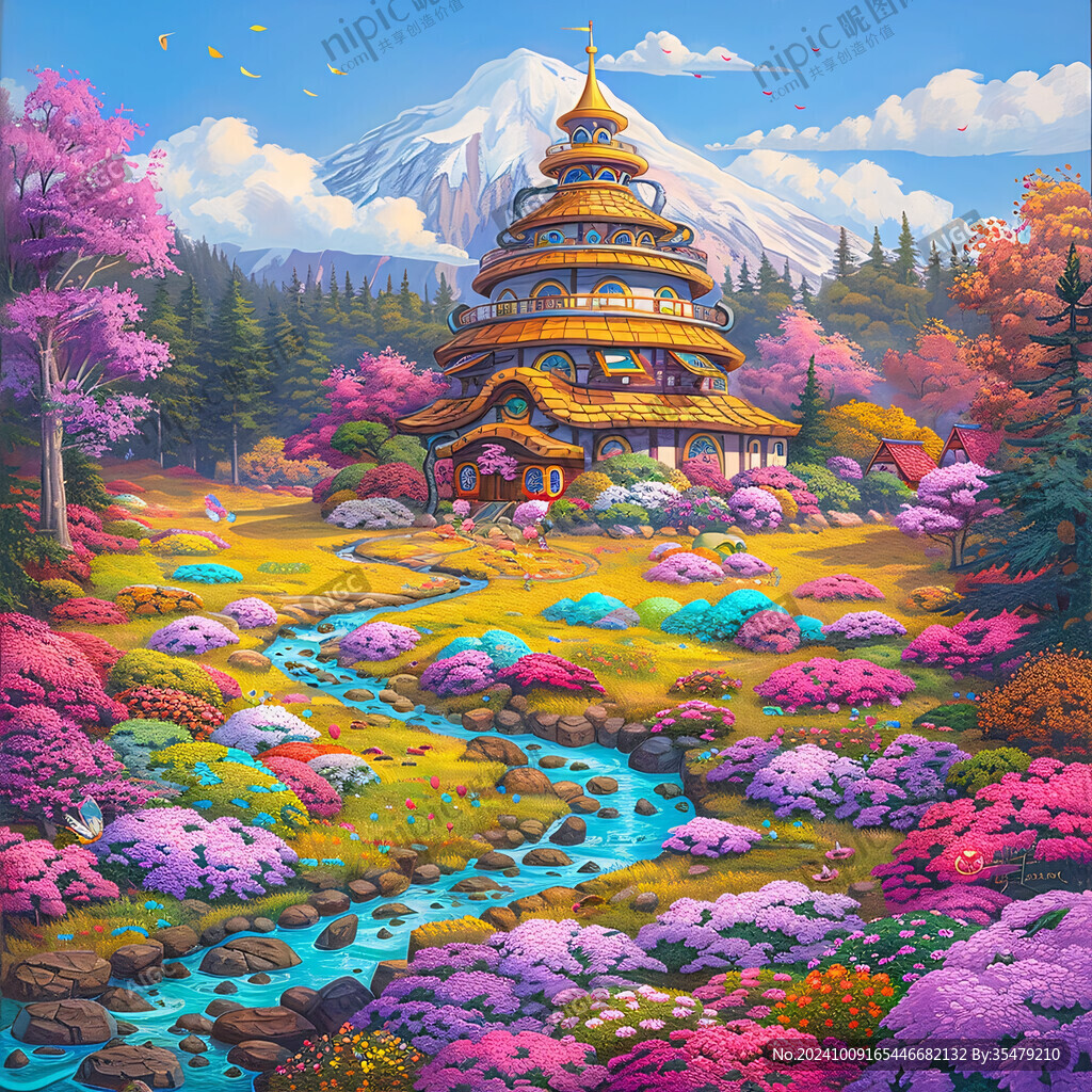 桃林仙境插画