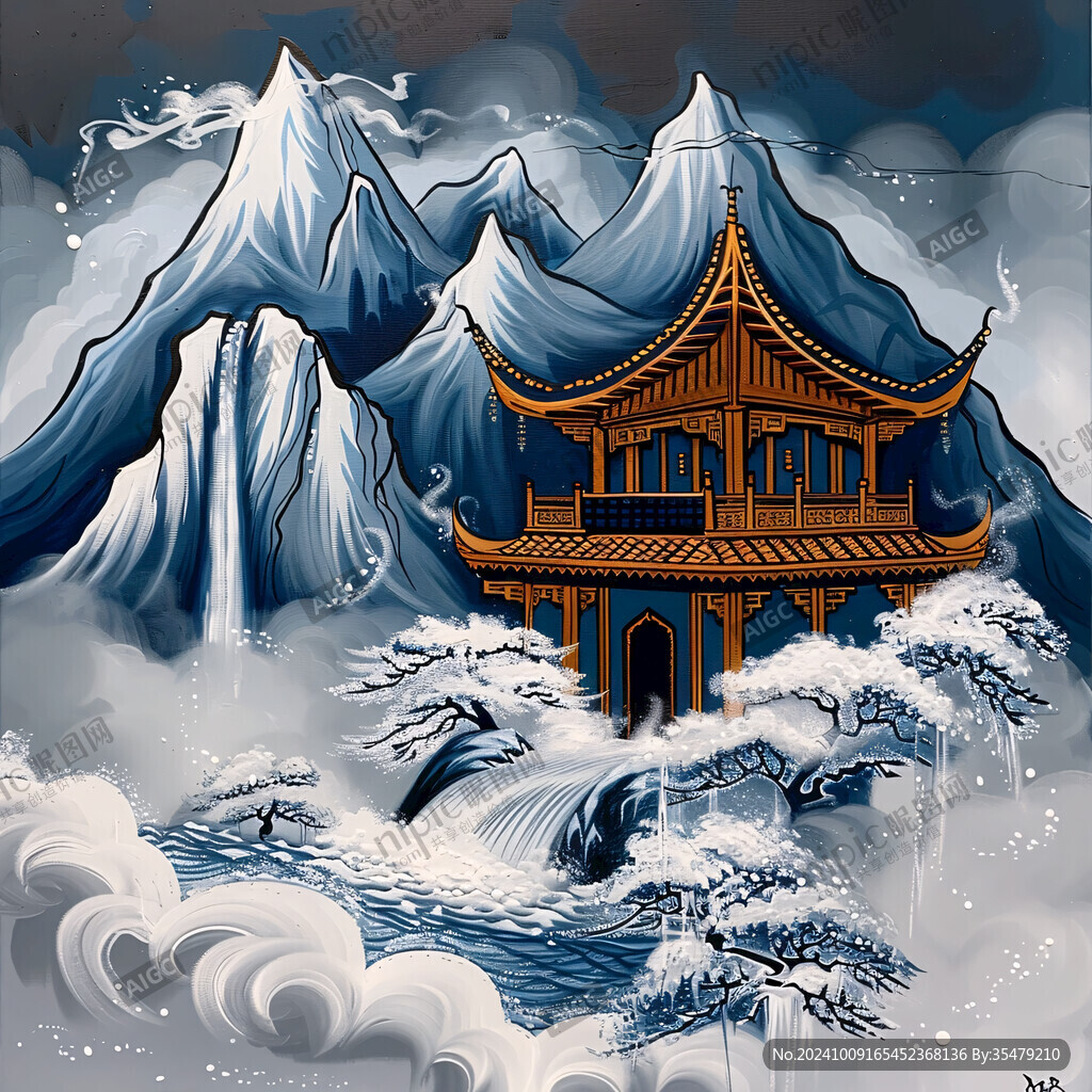 楼阁仙景插画