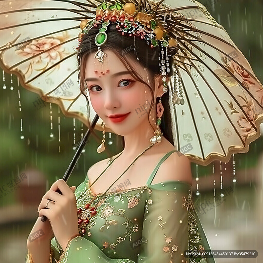 撑伞唐代装束美少女