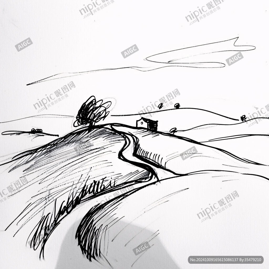 线描手绘溪流水口