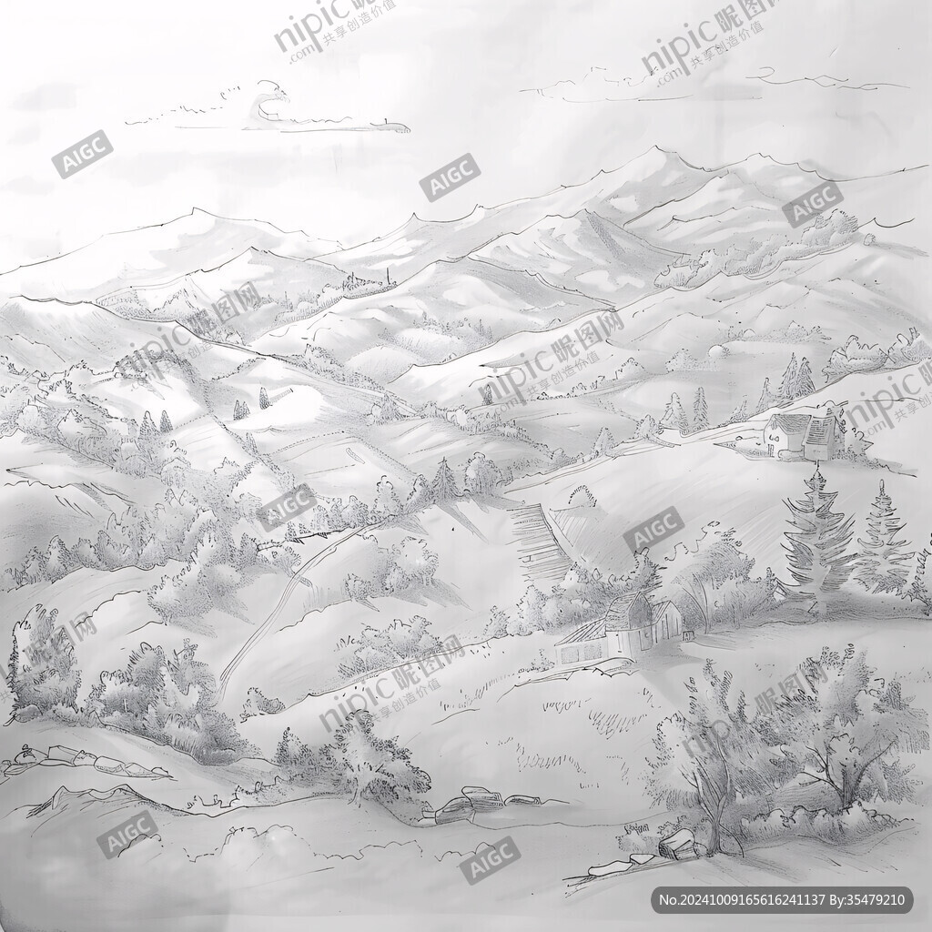 冬日山川插画