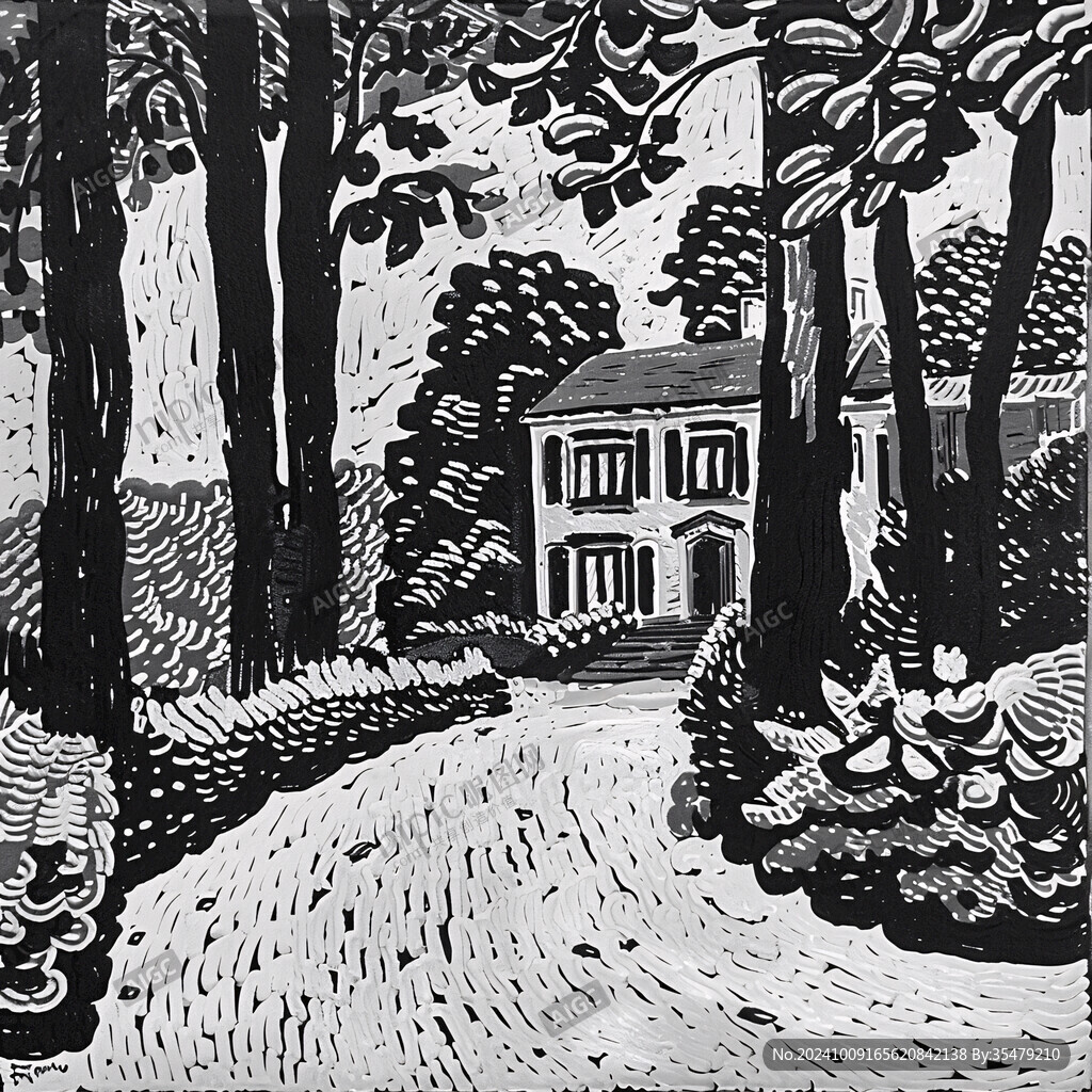 黑白乡村画
