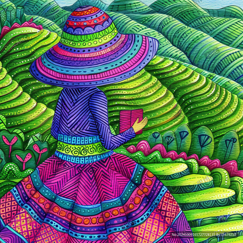 茶插画采茶女插画