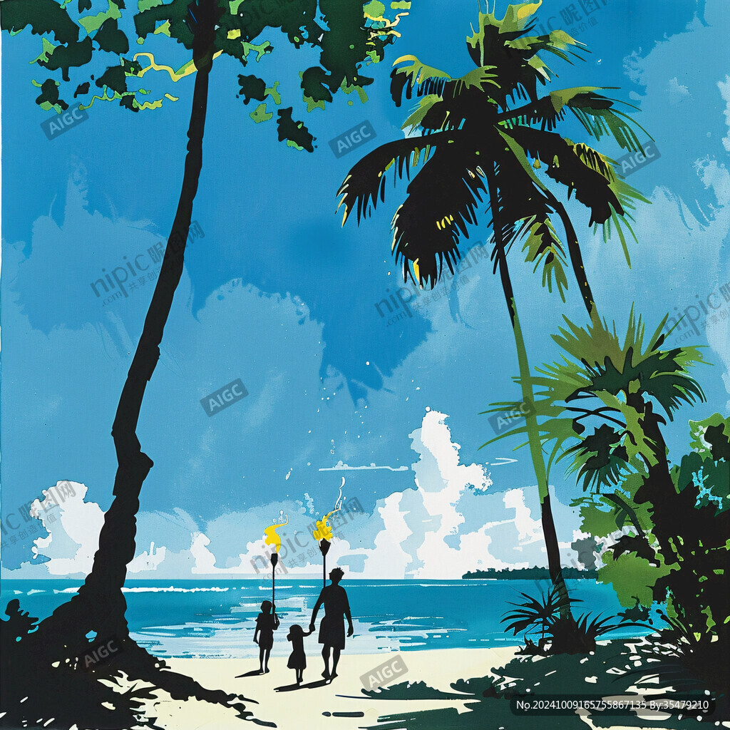 海滩漫步插画