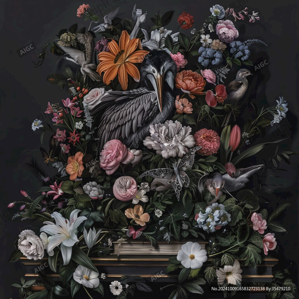 3d立体浮雕花卉花鸟