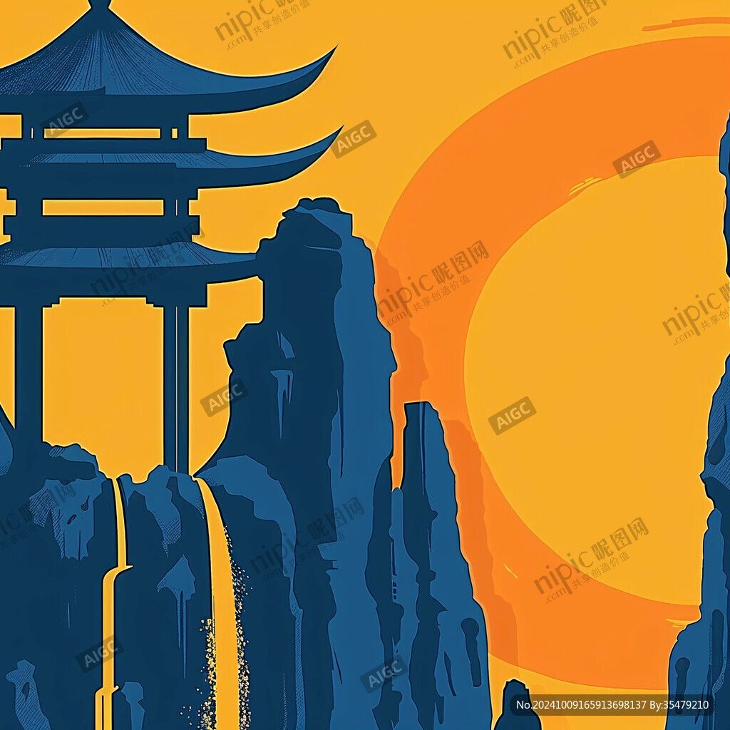 中国风黄鹤楼城市插画
