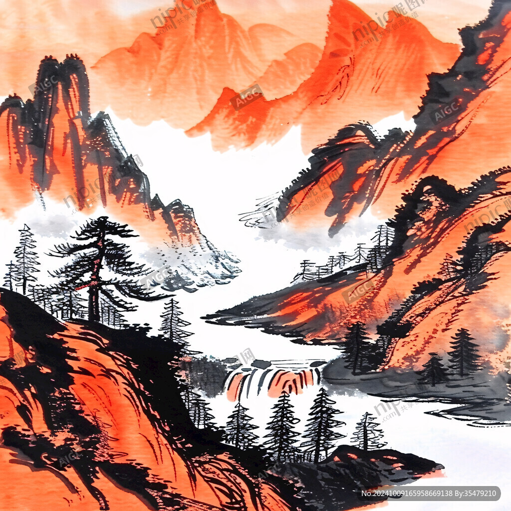 山水画国画手绘风景画