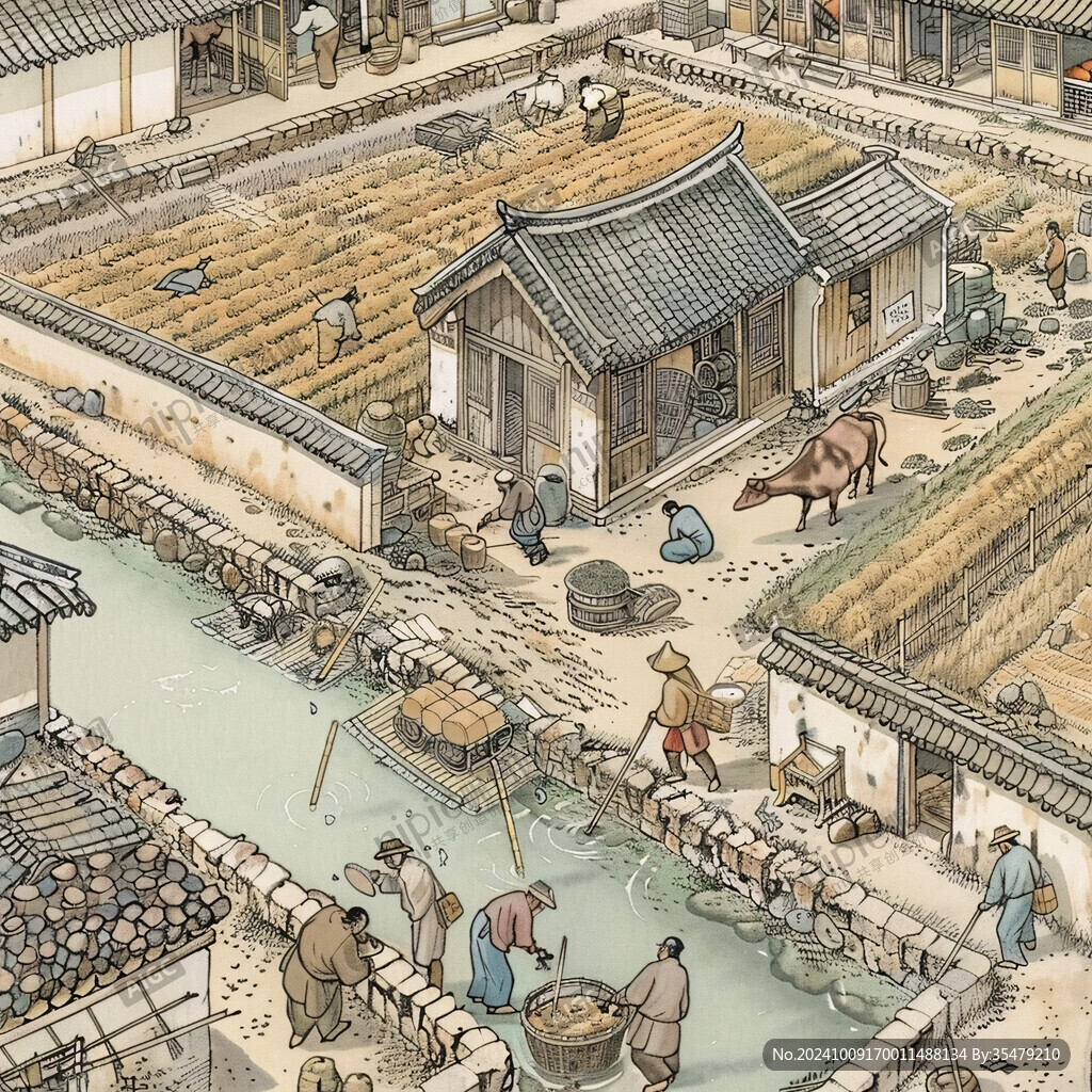 传统酱油酿造插画