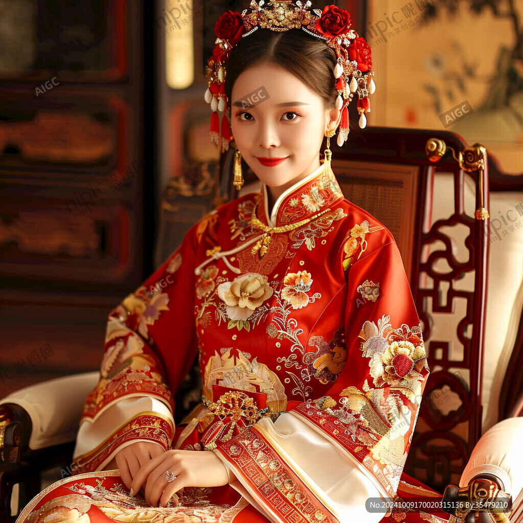 中式婚礼女子坐像