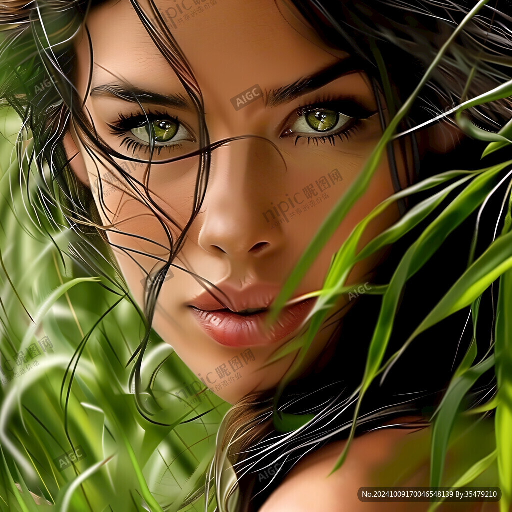 植物美女手绘装饰画