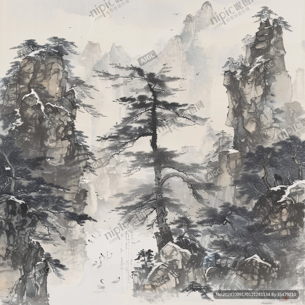 迎客松油画