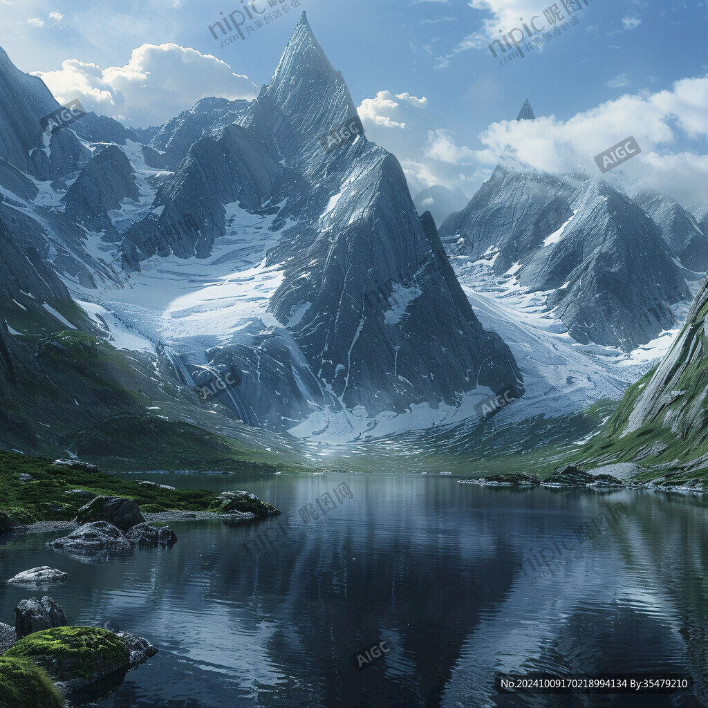 AI创作图3d山脉背景 cg场景 风景原画 雪山大场景 风景场景插画 大场景风景 插画图山插画 插画山水风景 雪山河流图 3d云海山脉 唯美 ...