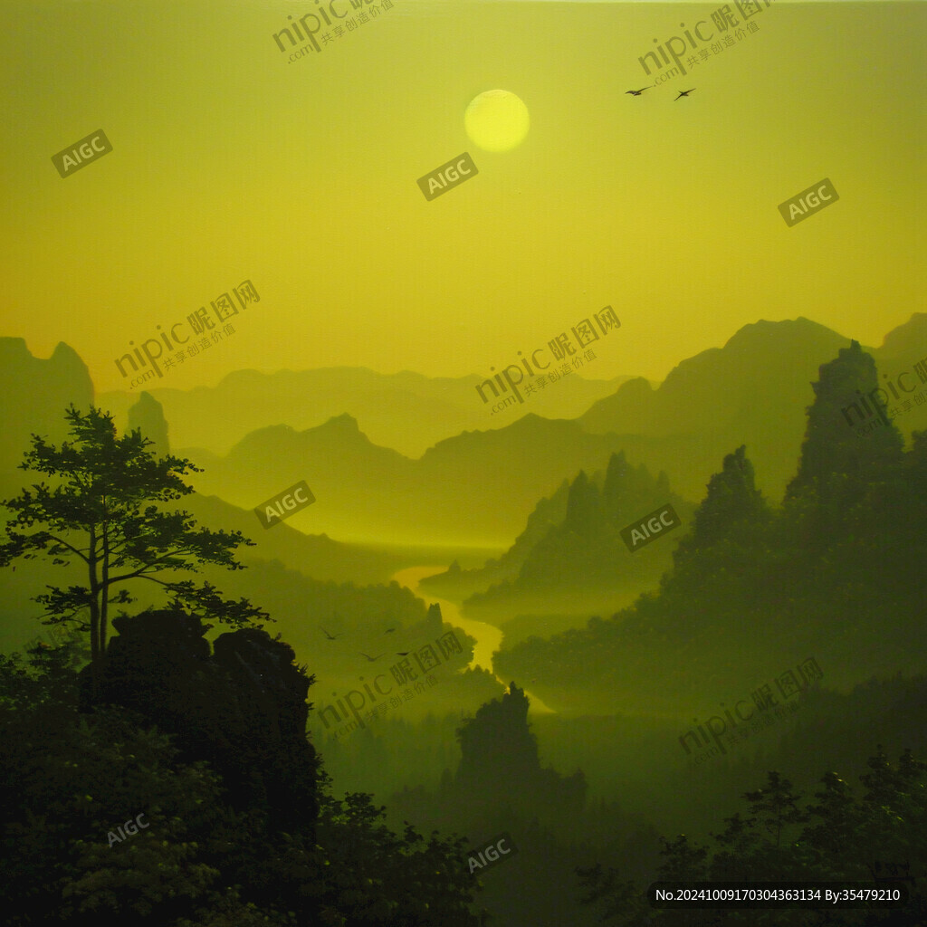 大幅高清山水日出
