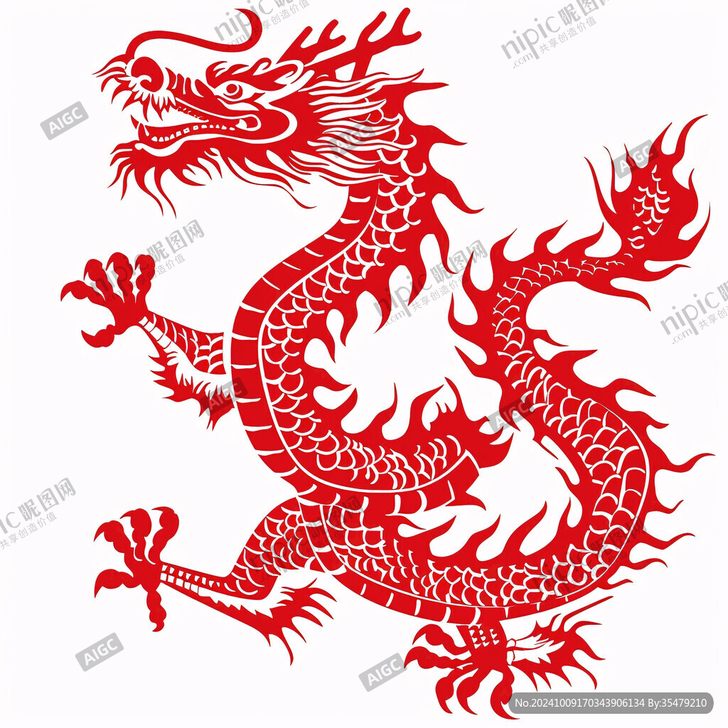 红色中国风龙手绘