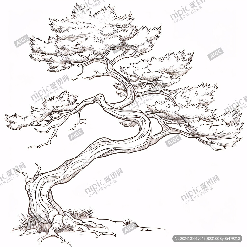 迎客松线描图