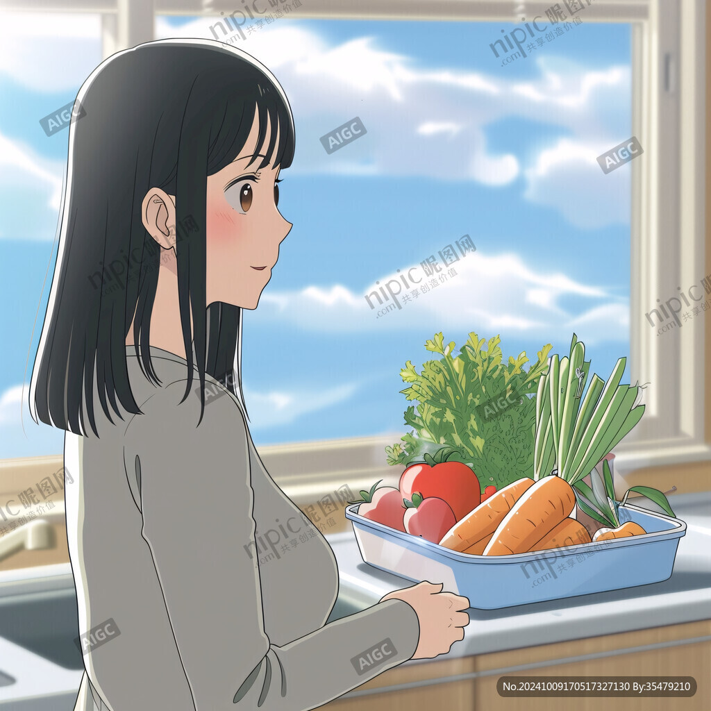 采摘农家少女插画