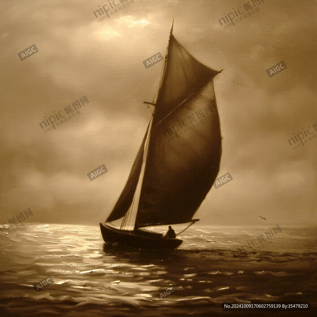 扬帆踏浪油画
