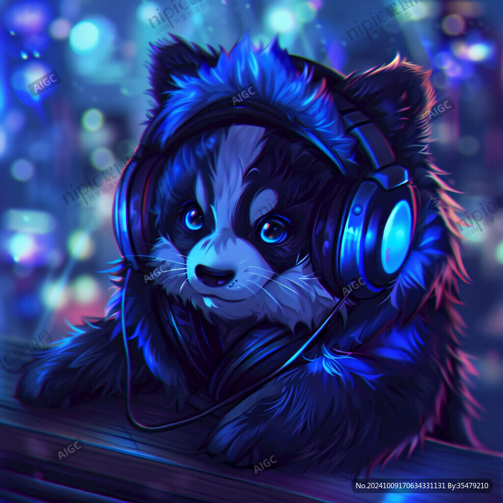 带耳机的熊猫