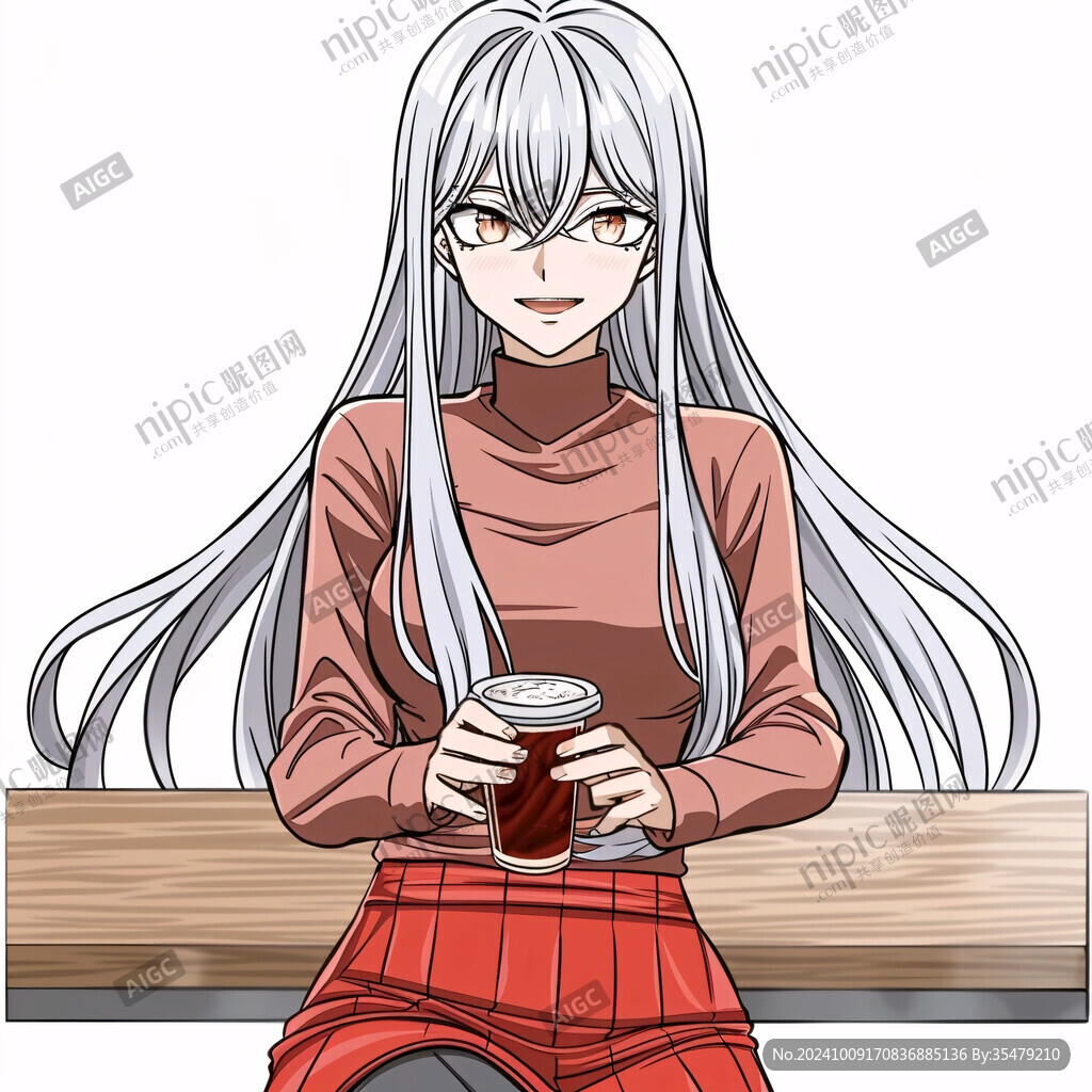 二次元女孩喝奶茶