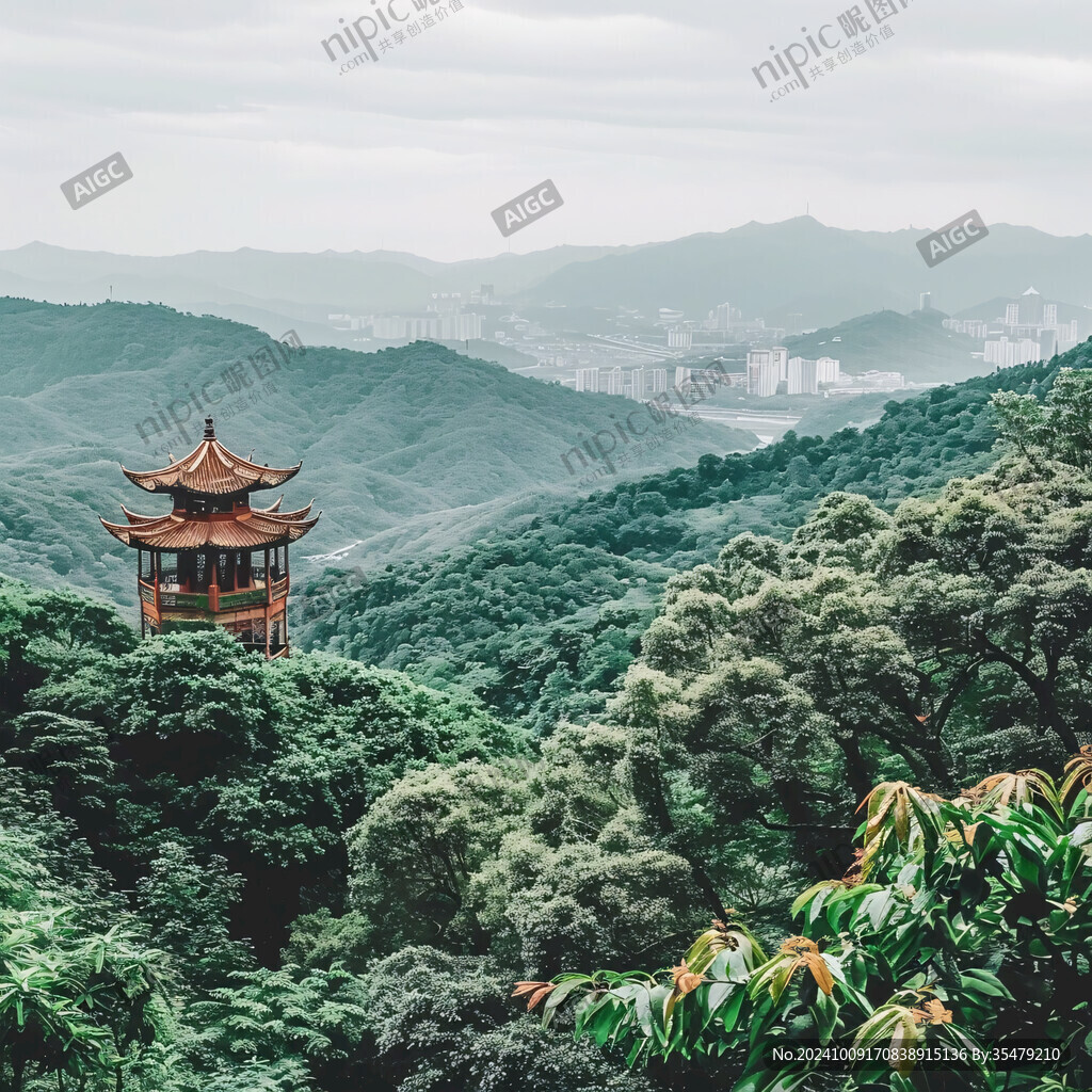 山林树木绿道亭子